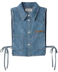 Miu Miu - Cropped Chambray Gestrikte Blouse - Lyst