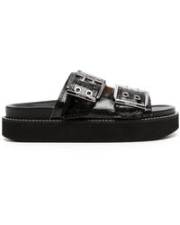 Ganni - Buckle-embellished Double-strap Leather Sandals - Lyst