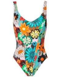 Amir Slama - Floral-Print Open Back Swimsuit - Lyst