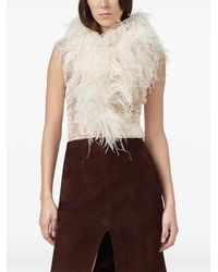 GIUSEPPE DI MORABITO - Feather-Trim Lace-Overlay Top - Lyst
