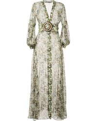 Silvia Tcherassi Sheer Camouflage-print Maxi Dress - Green