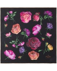 Prada - Rose-print Silk Twill Scarf - Lyst