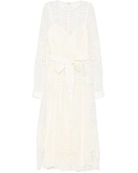 Elie Saab - Lace Belted Midi Dress - Lyst