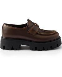 Prada - Triangle-Logo Platform Leather Loafers - Lyst