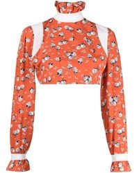 BATSHEVA - Floral-Print Cropped Top - Lyst