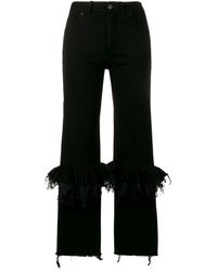 Preen By Thornton Bregazzi Ruffle Knee Flared Jeans - Black