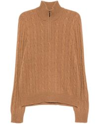 Polo Ralph Lauren - Kabelgebreide Trui Met Kwart Rits - Lyst