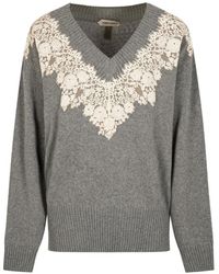 Alberta Ferretti - Lace-Trim V-Neck Sweater - Lyst