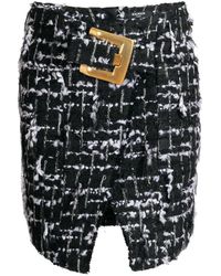 Balmain - Tweed Rok Met Ceintuur En Franje - Lyst