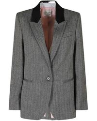 forte_forte - Chevron-Pattern Velvet-Collar Blazer - Lyst