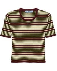 Prada - Short-Sleeved Striped Cotton Sweater - Lyst