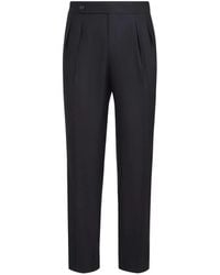 Brunello Cucinelli - Virgin Wool And Silk Lightweight Twill Tuxedo Trousers With Double Pleats And Waist Tabs - Lyst