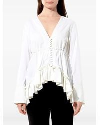 Balenciaga - Ruffled V-Neck Top - Lyst