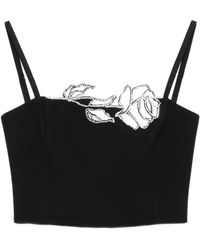 Blumarine - Schwarzes Spaghettiträgerkleid Mit Rosenverzierung - Lyst