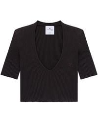 Courreges - Geribbelde Top Met V-Hals - Lyst
