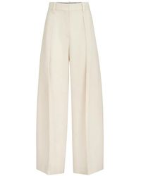 Brunello Cucinelli - Virgin-Wool Gabardine Pleated Barrel Trousers With Monili - Lyst