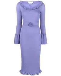 Blumarine - Ruffled-Trim Knitted Midi Dress - Lyst