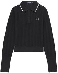 Fred Perry - Textured-Knit Long-Sleeve Polo Top - Lyst
