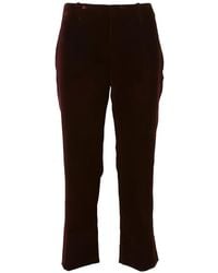 Saint Laurent - Burgundy Mid Rise Flared Velvet Trousers - Lyst