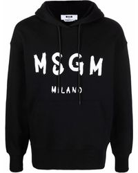 MSGM - Long-Sleeved Logo Print Hoodie - Lyst