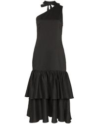 Rejina Pyo Tiered Drop Hem Katoenen Midi Jurk - Zwart