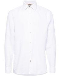 BOSS - C-hal Kent Contrast-button Cotton-linen Shirt - Lyst