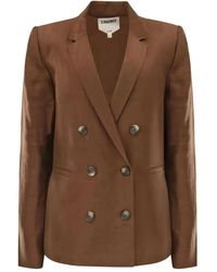 L'Agence - Double-Breasted Linen-Blend Blazer - Lyst