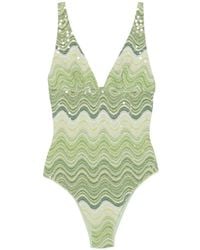 MC2 Saint Barth - Mavi Sequin-Embellished Chevron Swimsuit - Lyst