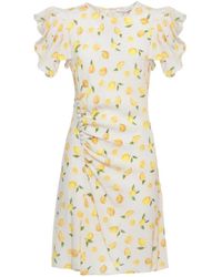 Mar De Margaritas - Karin Lemon-Print Ruched Mini Dress - Lyst