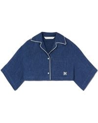Palm Angels - Satijnen Cropped Blouse Met Geborduurd Monogram - Lyst