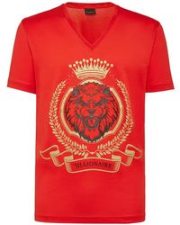 Billionaire - Lion-Print V-Neck T-Shirt - Lyst