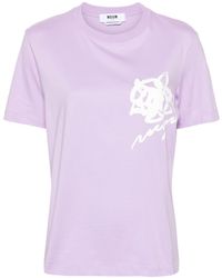 MSGM - T-Shirt mit Blumen-Print - Lyst
