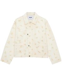 MSGM - Floral Denim Jacket - Lyst