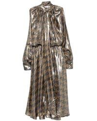 Franchise - Susan Houndstooth-Pattern Pussy-Bow Midi Dress - Lyst
