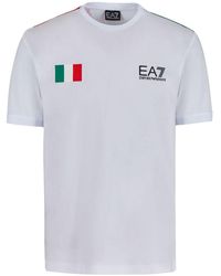 EA7 - T-Shirt mit Flaggen-Print - Lyst