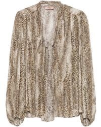 Twinset - Animal-Print Tie-Neck Blouse - Lyst