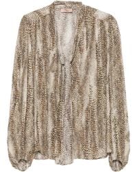 Twinset - Blouse Met Dierenprint En Gestrikte Hals - Lyst