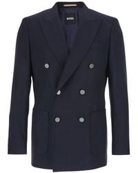 BOSS - Double-Breasted Wool Blazer - Lyst