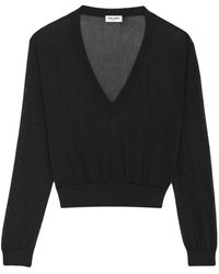 Saint Laurent - Fine-knit V-neck Jumper - Lyst