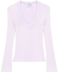 Courreges - Pull Nervuré À Col V - Lyst