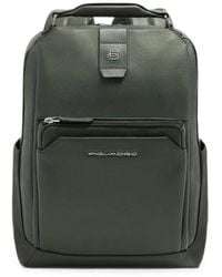 Piquadro - Logo-Plaque Pebbled Leather Backpack - Lyst
