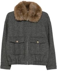Maje - Herringbone Faux-Fur Collar Jacket - Lyst