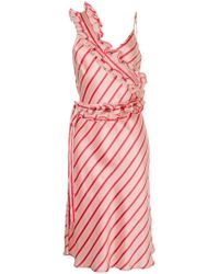 Maggie Marilyn Convertible Ruffled Striped Silk-satin Dress Blush - Pink