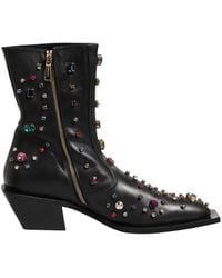 Dolce & Gabbana - Crystal-Embellished Leather Ankle Boots - Lyst