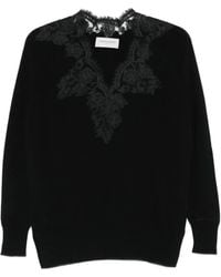ERMANNO FIRENZE - Lace-Embellished V-Neck Sweater - Lyst