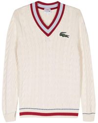 Lacoste - Zopfmuster-Pullover mit Logo-Patch - Lyst