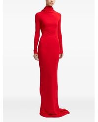 16Arlington - Foyle Draped-Neck Long-Sleeved Bodycon Maxi Gown Dress - Lyst