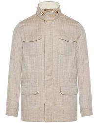 Enrico Mandelli - Herringbone-Pattern High-Neck Jacket - Lyst