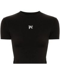 Palm Angels - Cropped Cotton T-Shirt With Logo Print - Lyst