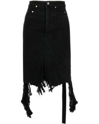 Rick Owens - Distressed Denim Midi Skirt - Lyst